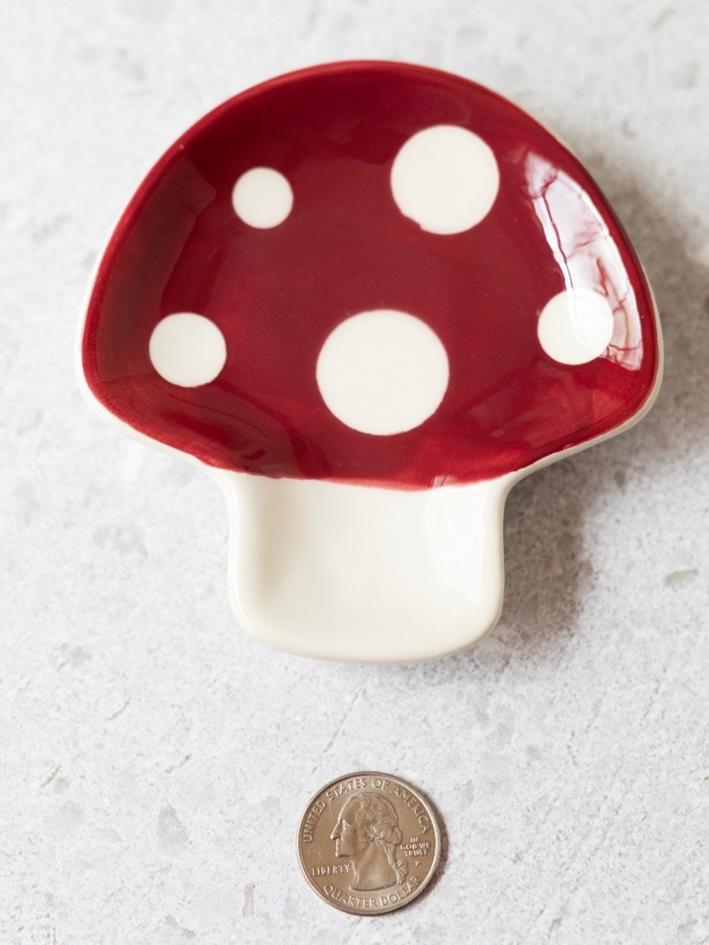 World Market red white ceramic mushroom spoon rest trinket dish 4" x 4"